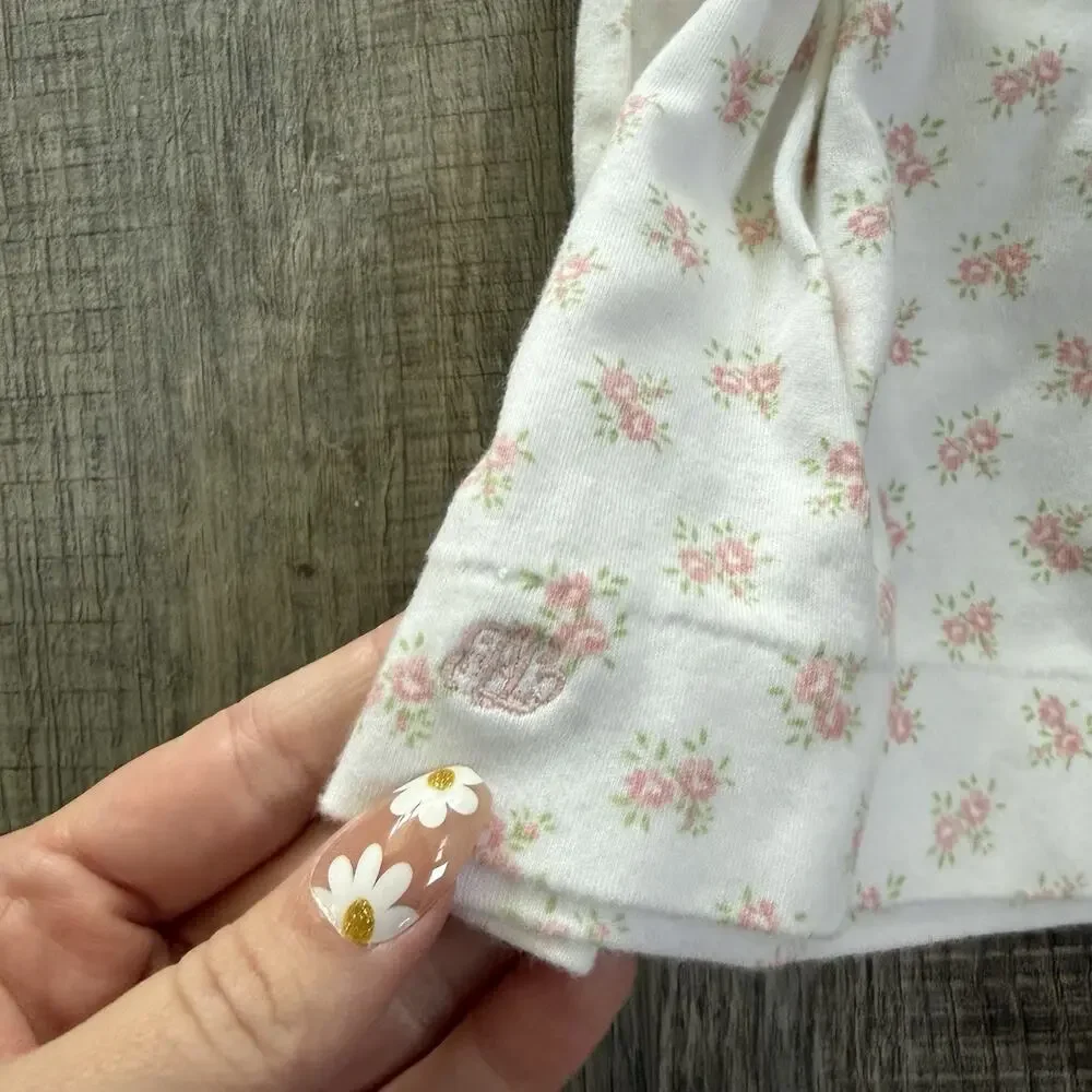 Vtg Ralph Lauren Baby Girl Floral 100% Cotton Dress 3 Months White Pink Ruffle